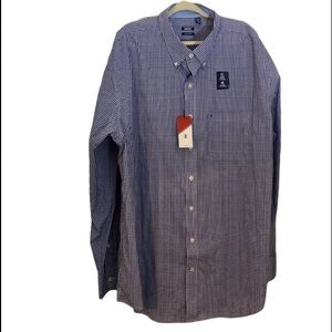 NWT 3XL Advantage Gingham  BIG & TALL Long Sleeve Shirt IZOD in Blue